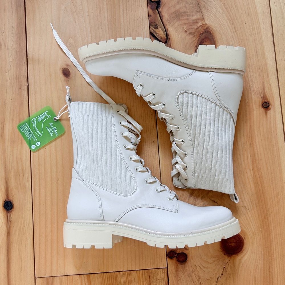 Sam Edelman Cream Lace Up Boots with Chunky Sole